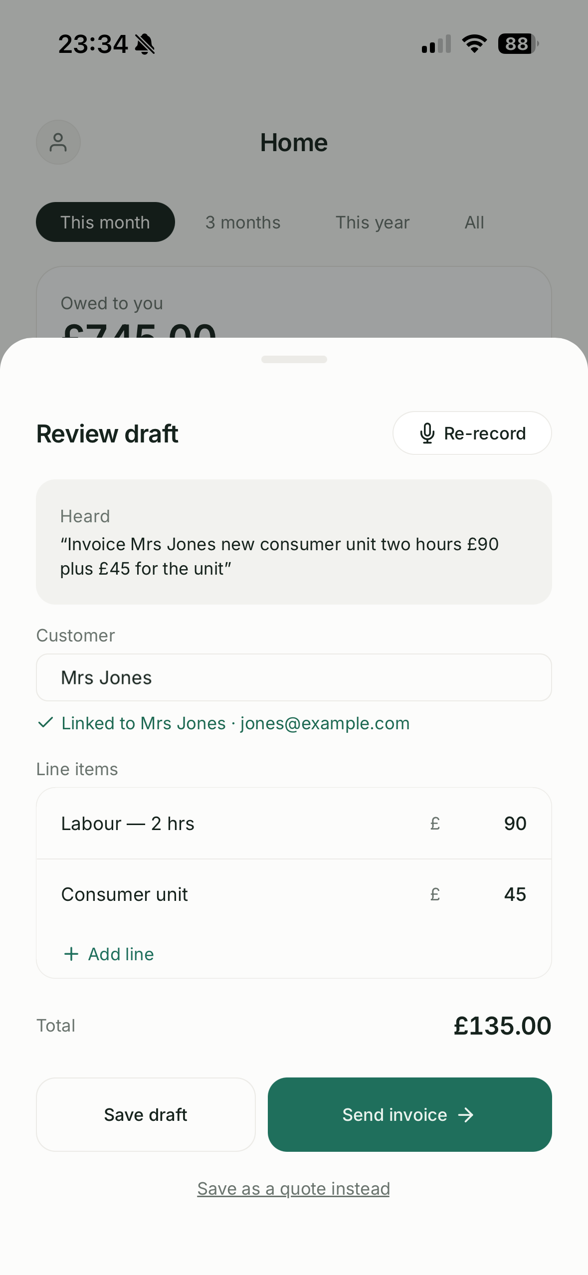 The reviewed draft invoice